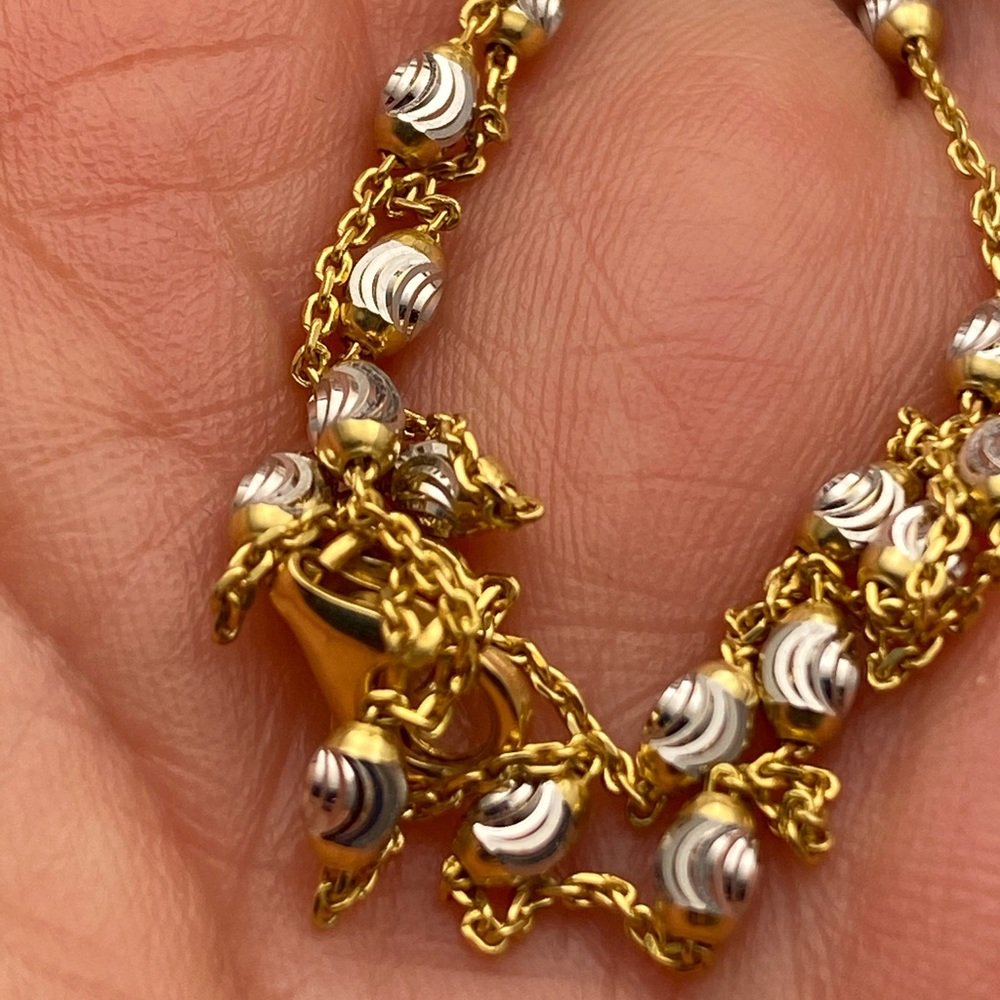 14k solid yellow white gold delicate necklace - Picture 5 of 8